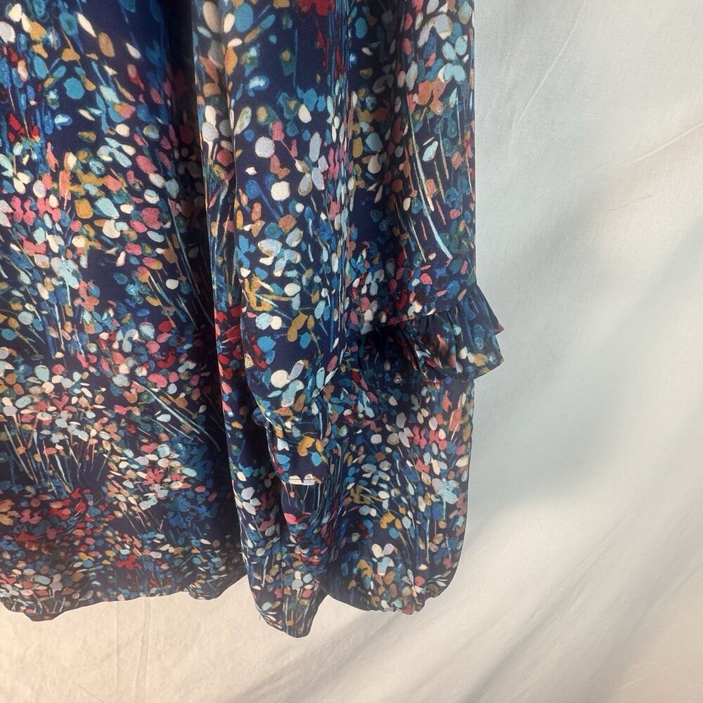 Pioneer Woman Blue Floral Peasant Blouse Balloon Sleeve Square Neck Size M Boho - Picture 8 of 8
